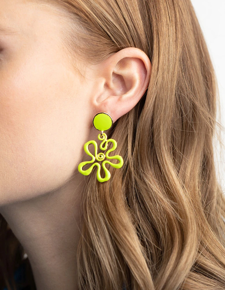 Green Circle Flower Drop Earrings