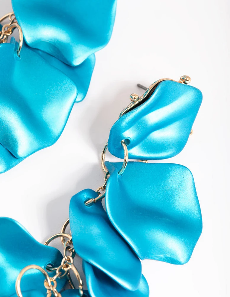 Blue Pearlised Petal Drop Earrings