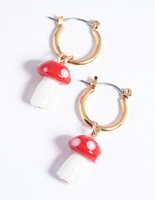 90s Red Mushroom Huggie Hoop Earrings