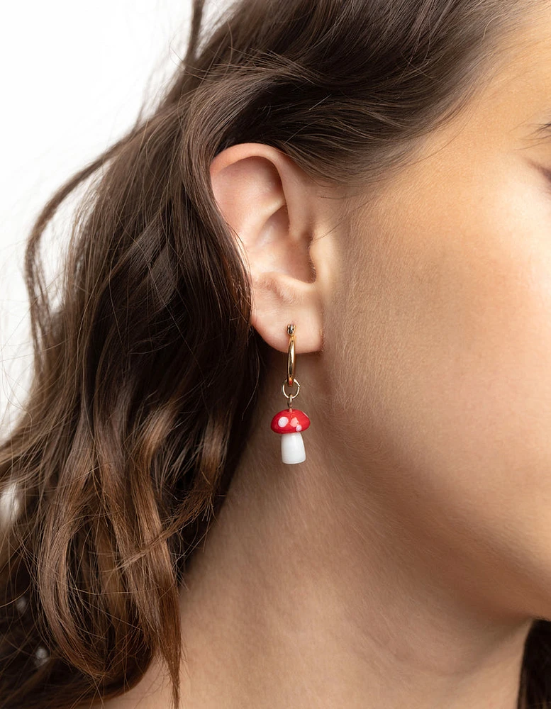 90s Red Mushroom Huggie Hoop Earrings