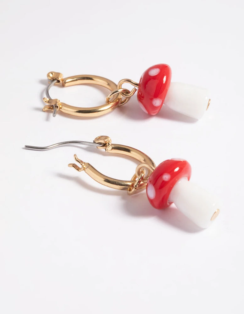 90s Red Mushroom Huggie Hoop Earrings