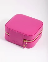 Hot Pink Faux Leather Compact Square Jewellery Box