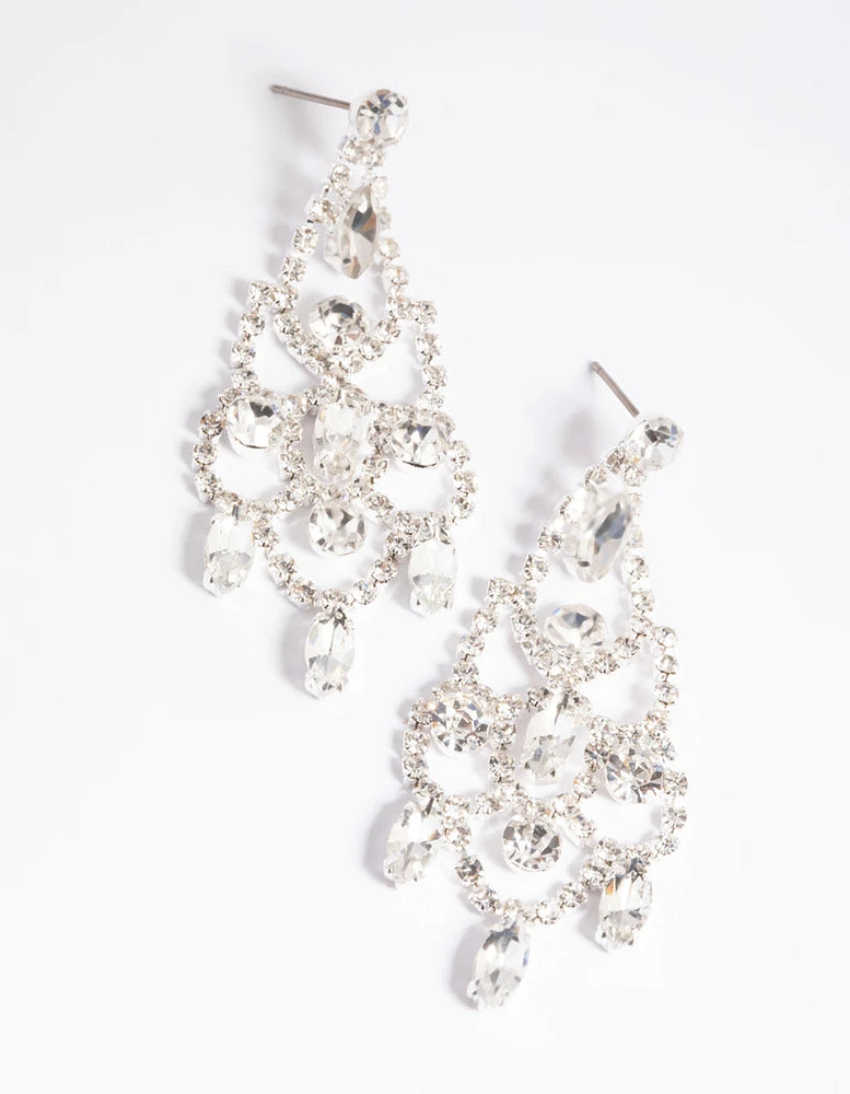 Silver Diamante Layered Drop Earrings