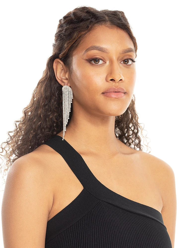 Silver Diamante Chain Drop Earrings