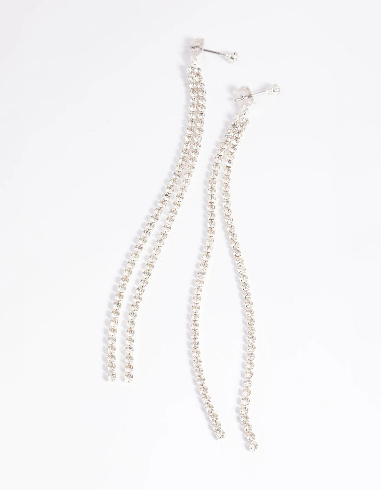 Silver Diamante Chain Drop Earrings