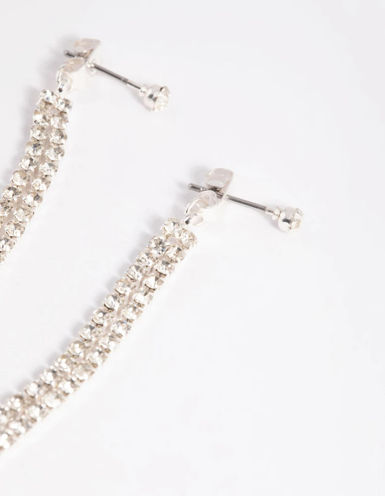 Silver Diamante Chain Drop Earrings