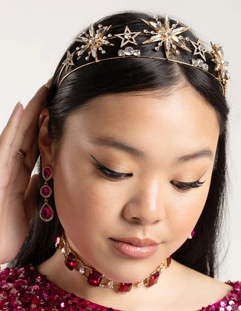 Metal Star Double Row Embellished Headband