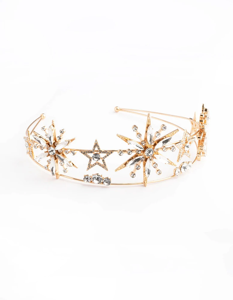 Metal Star Double Row Embellished Headband