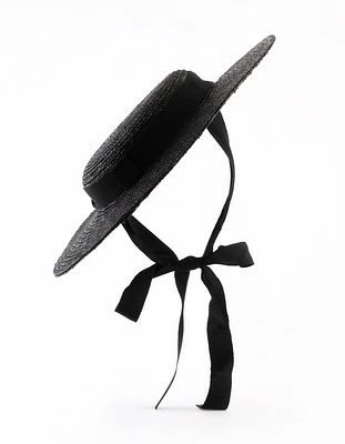 Black Ribbon Tie Braided Boater Hat