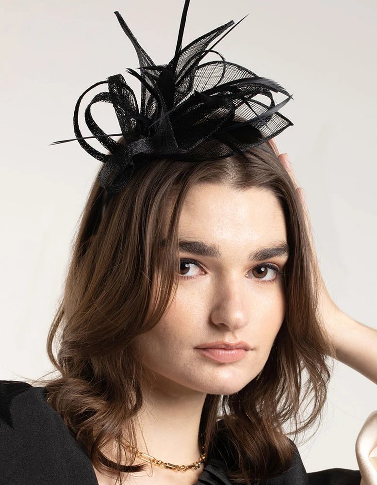 Black Petal Looped Mesh Sinamay Fascinator