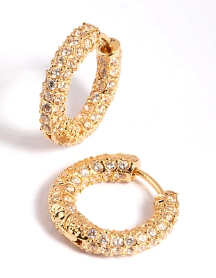 Gold Plated Cubic Zirconia Huggie Earrings