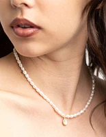 Gold Plated Freshwater Pearl Oval Drop Necklace