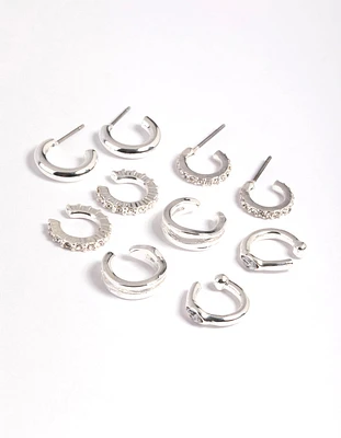 Silver Plated Diamante Hoops 5-Pack