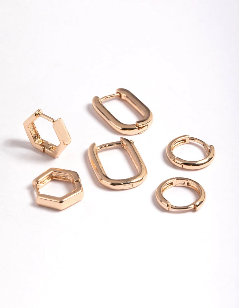 Gold Mini Shaped Huggie Earrings Pack