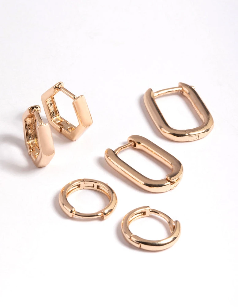 Gold Mini Shaped Huggie Earrings Pack