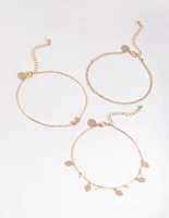 Gold Butterfly & Leaf Anklet Pack