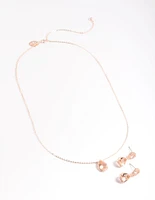 Diamond Simulant Rose Gold Double Teardrop Necklace & Earring Set