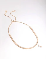 Diamond Simulant Gold Baguette Earrings & Necklace