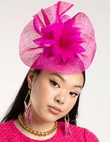 Hot Pink Satin Headband with Feathered Flowers