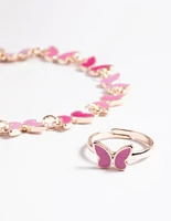 Kids Pink Mini Butterfly Bracelet & Ring Set