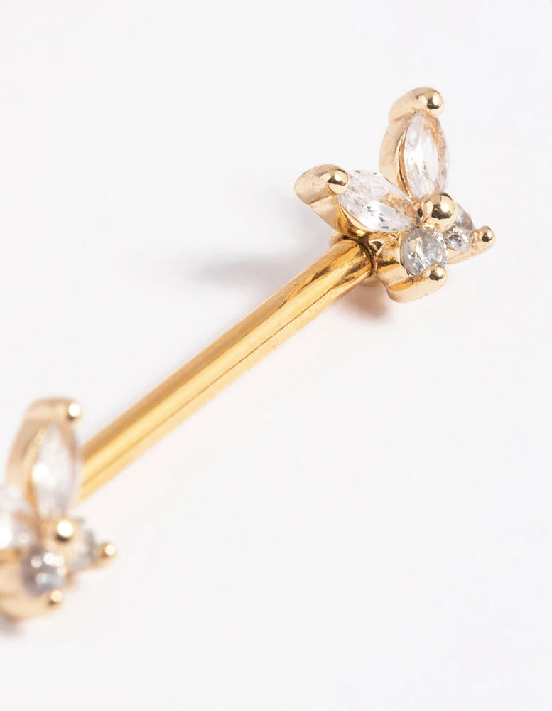 Gold Plated Surgical Steel Butterfly Nipple Bar