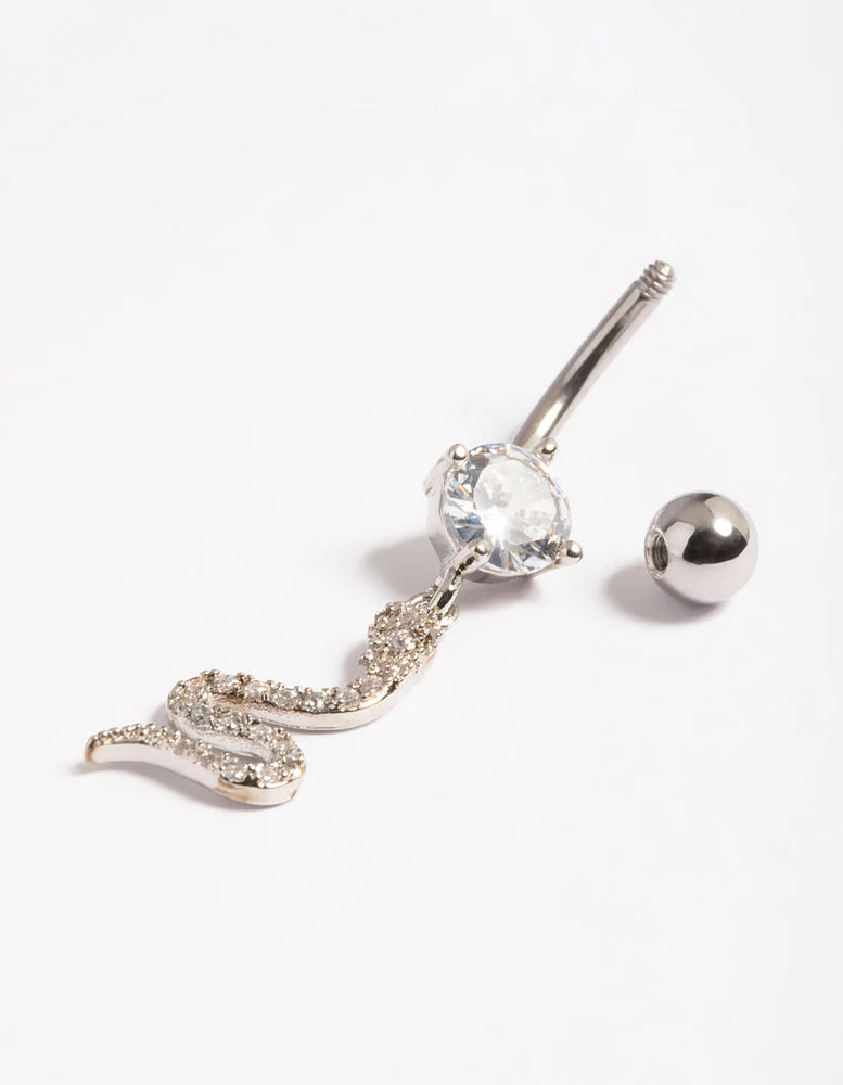 Surgical Steel Crystal Snake Drop Belly Ring