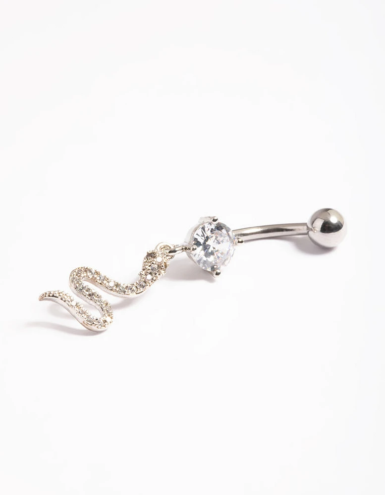 Surgical Steel Crystal Snake Drop Belly Ring