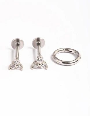 Surgical Steel Cubic Zirconia Tri Clicker Earrings Pack