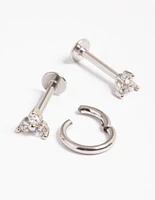 Surgical Steel Cubic Zirconia Tri Clicker Earrings Pack