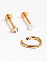 Surgical Steel Faux Pearl Clicker Earrings Pack