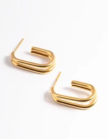 Gold Plated Stainless Steel Oval Double Hoop Earrings