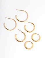 Gold Plated Stainless Steel Mixed Huggie Earrings Pack