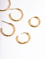 Gold Plated Stainless Steel Mixed Huggie Earrings Pack