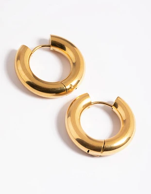 Waterproof Gold Plated Stainless Steel Chunky Medium Hoop Earrings