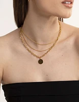 Gold Plated Stainless Steel Oval Chunky Disc Necklace