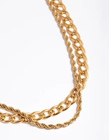 Waterproof Gold Plated Stainless Steel Twist Chain Double Layer Necklace