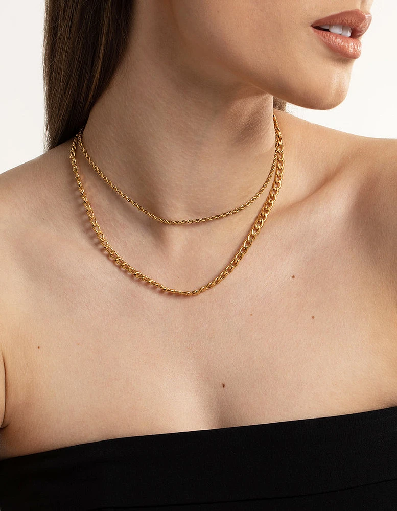 Waterproof Gold Plated Stainless Steel Twist Chain Double Layer Necklace