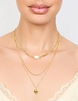 Waterproof Gold Plated Stainless Steel Heart & Freshwater Pearl Layered Necklace