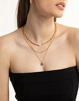 Waterproof Gold Plated Stainless Steel Heart & Freshwater Pearl Layer Necklace