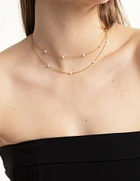 Gold Plated Stainless Steel Dainty Freshwater Pearl Double Layer Necklace