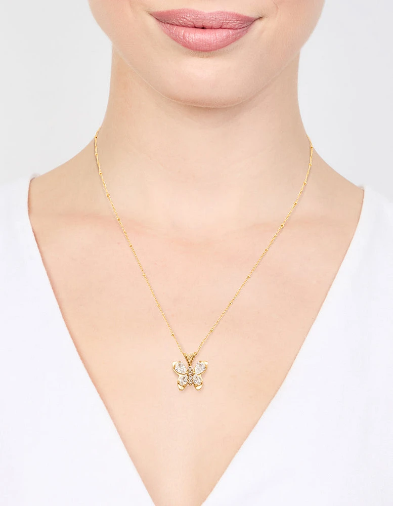 Waterproof Gold Plated Stainless Steel Cubic Zirconia Butterfly Necklace