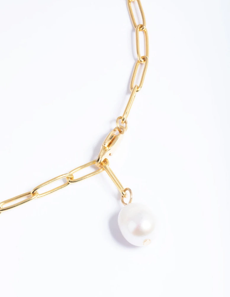 Waterproof Gold Plated Stainless Steel Freshwater Pearl Chain Drop Necklace