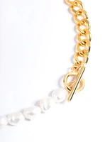 Waterproof Gold Plated Stainless Steel Freshwater Pearl & Chain Necklace