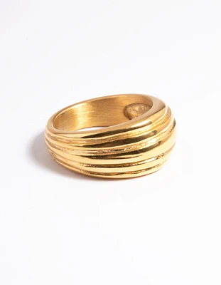 Waterproof Gold Plated Stainless Steel Line Detail Dome Ring