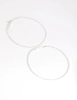 Silver 70mm Facet Textured Hoop Earrings