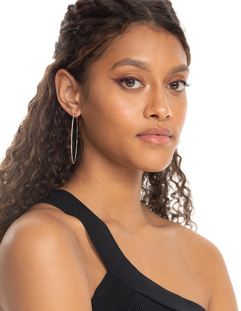 Silver 70mm Facet Textured Hoop Earrings