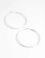 Silver 60mm Textured Twist Hoop Earrings