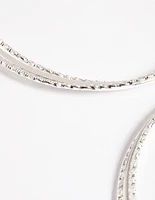 Silver 60mm Textured Twist Hoop Earrings