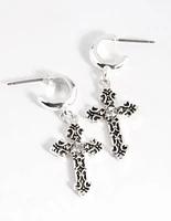 Textured Cross Huggie Earrings