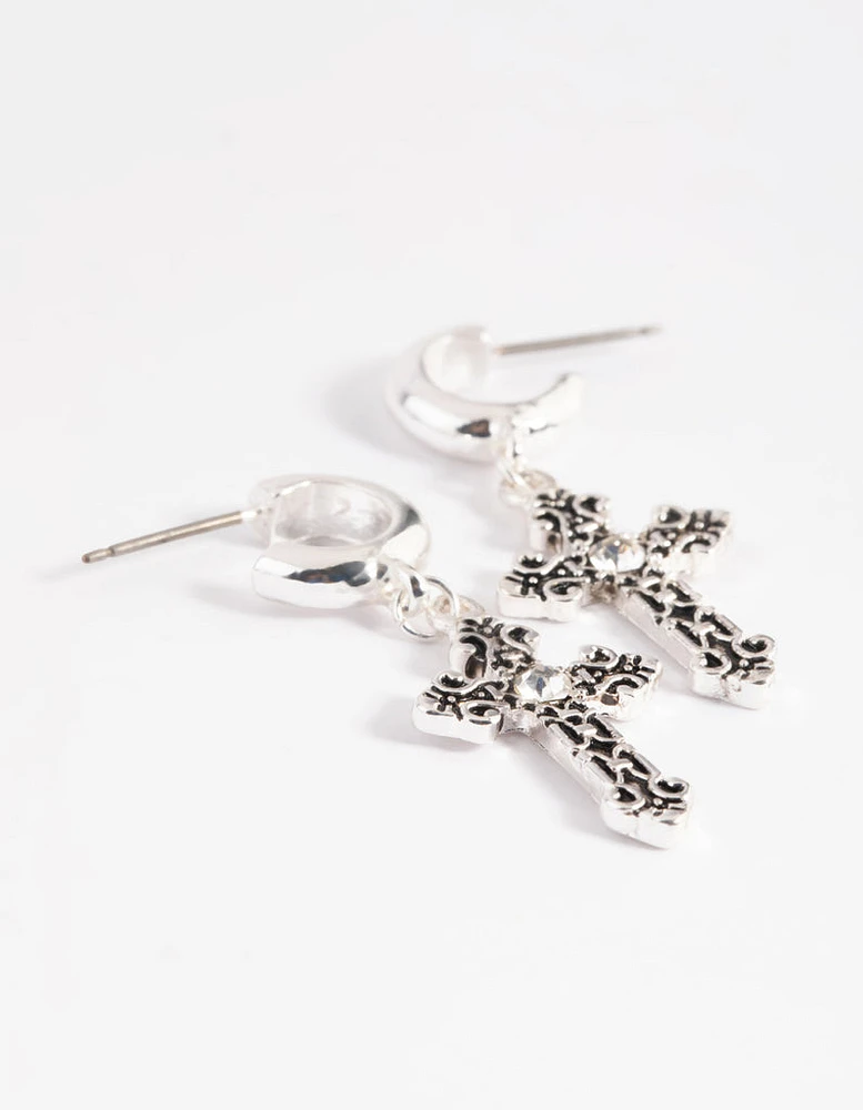 Textured Cross Huggie Earrings